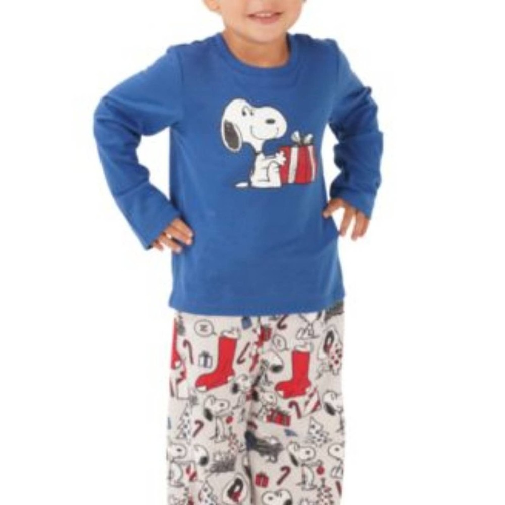 Munki Munki Peanuts Boys Girls Toddler Snoopy Holiday Pajama Top Bottom Set 2T